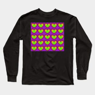 Colorful Hearts Green Yellow Orange Red on Purple Long Sleeve T-Shirt